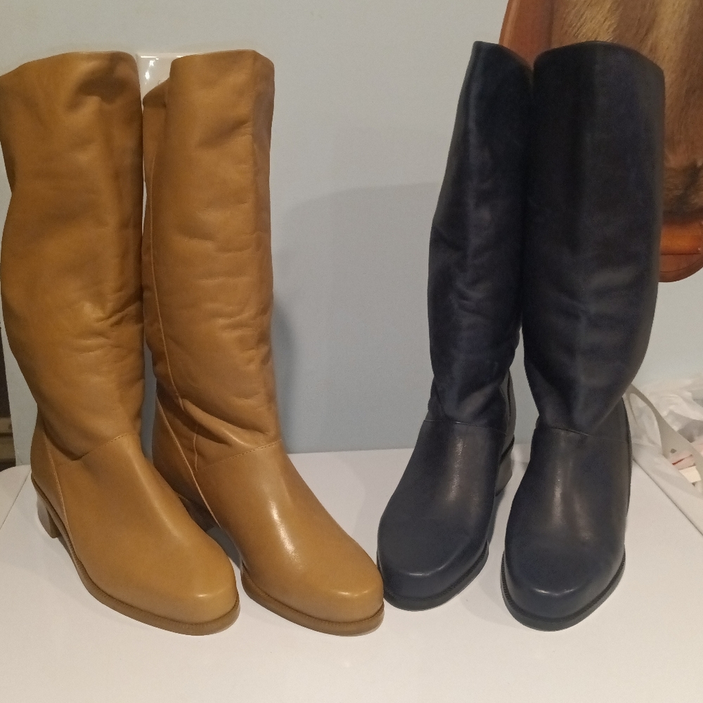 2 Pair SHELLY Boots BRAND NEW Size 7W  TAN AND DK BLUE